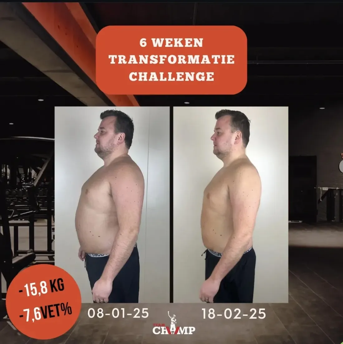 Resultaat van een deelnemer na 6 weken Transformatie Challenge